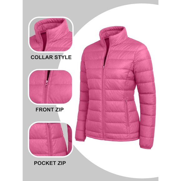 Women's with Hood 32 Degree Lightweight Quilted Winter Puff Foldable Jacket Pink - Picture 3 of 7